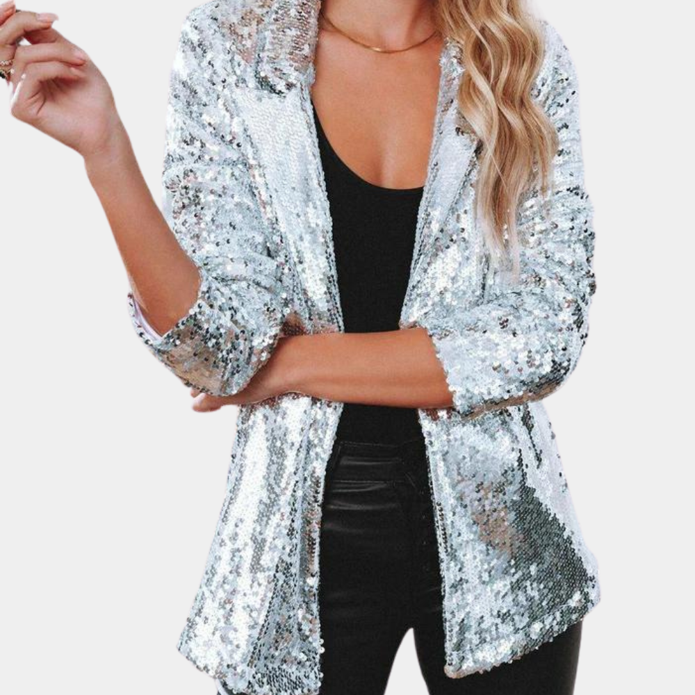 Eleganter Baumwollblazer für Damen mit Glitzer – leichter, lässiger Frühlingsstil