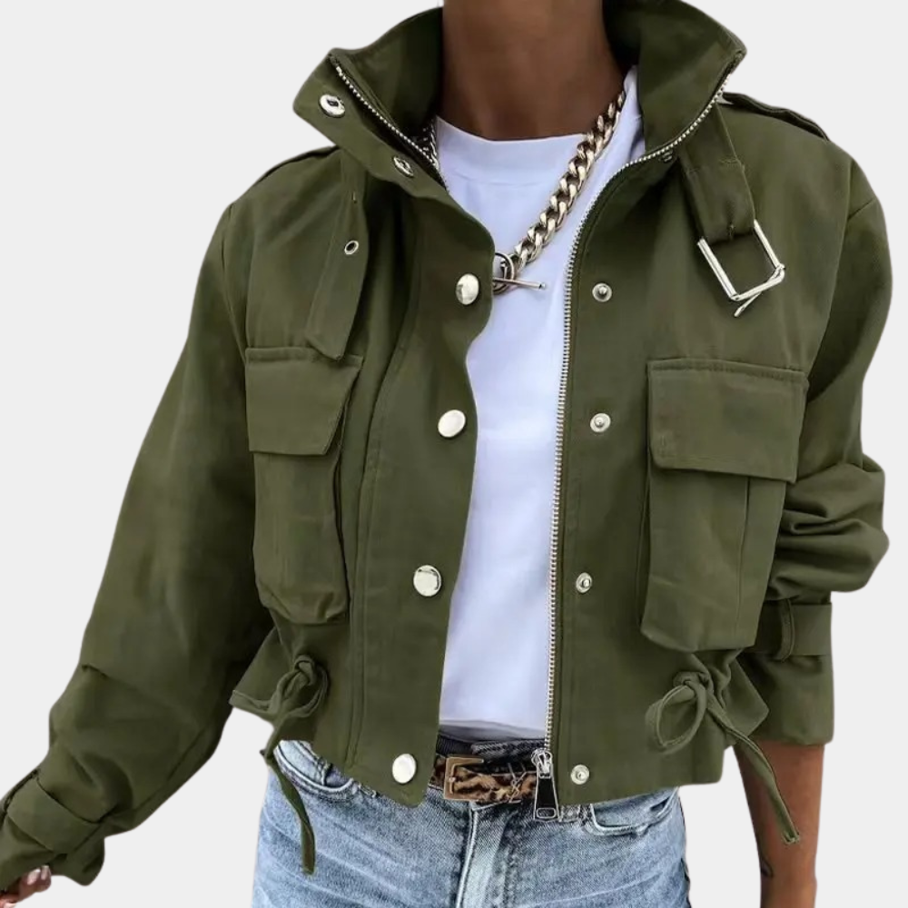 Modische kurze Baumwoll-Übergangsjacke für Damen im lässigen Frühlingsstil
