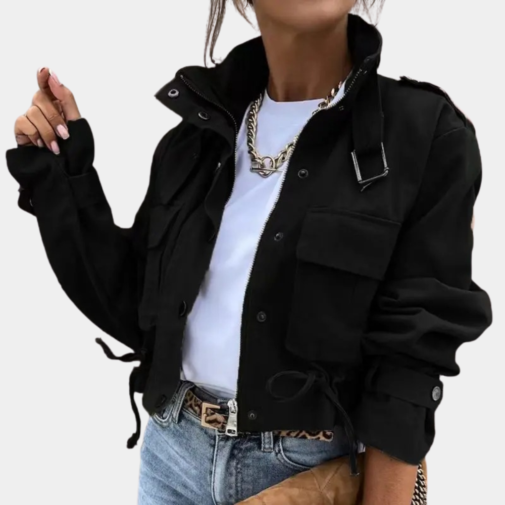 Modische kurze Baumwoll-Übergangsjacke für Damen im lässigen Frühlingsstil