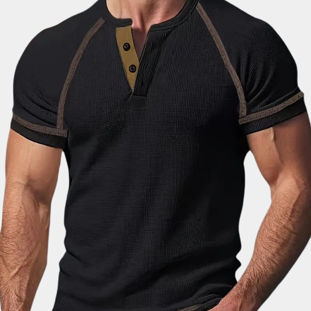Stylowa męska koszula Henley - ultra oddychająca bawełna, slim fit i krótki rękaw dla codziennej wygody