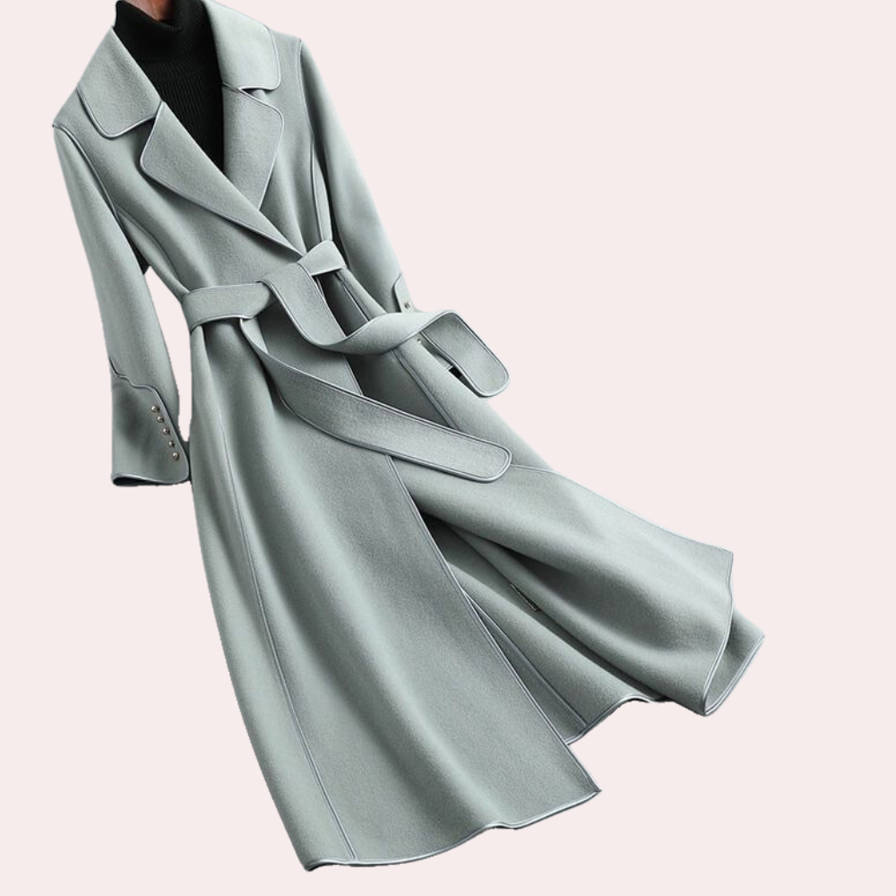 Eleganter Wollmantel für Damen im Frühling – Langer Mantel mit Gürtel
