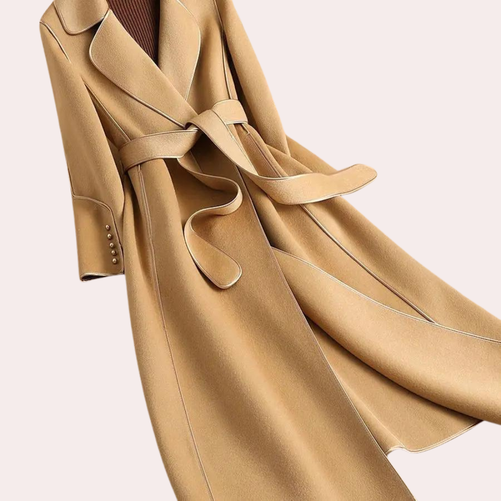 Eleganter Wollmantel für Damen im Frühling – Langer Mantel mit Gürtel