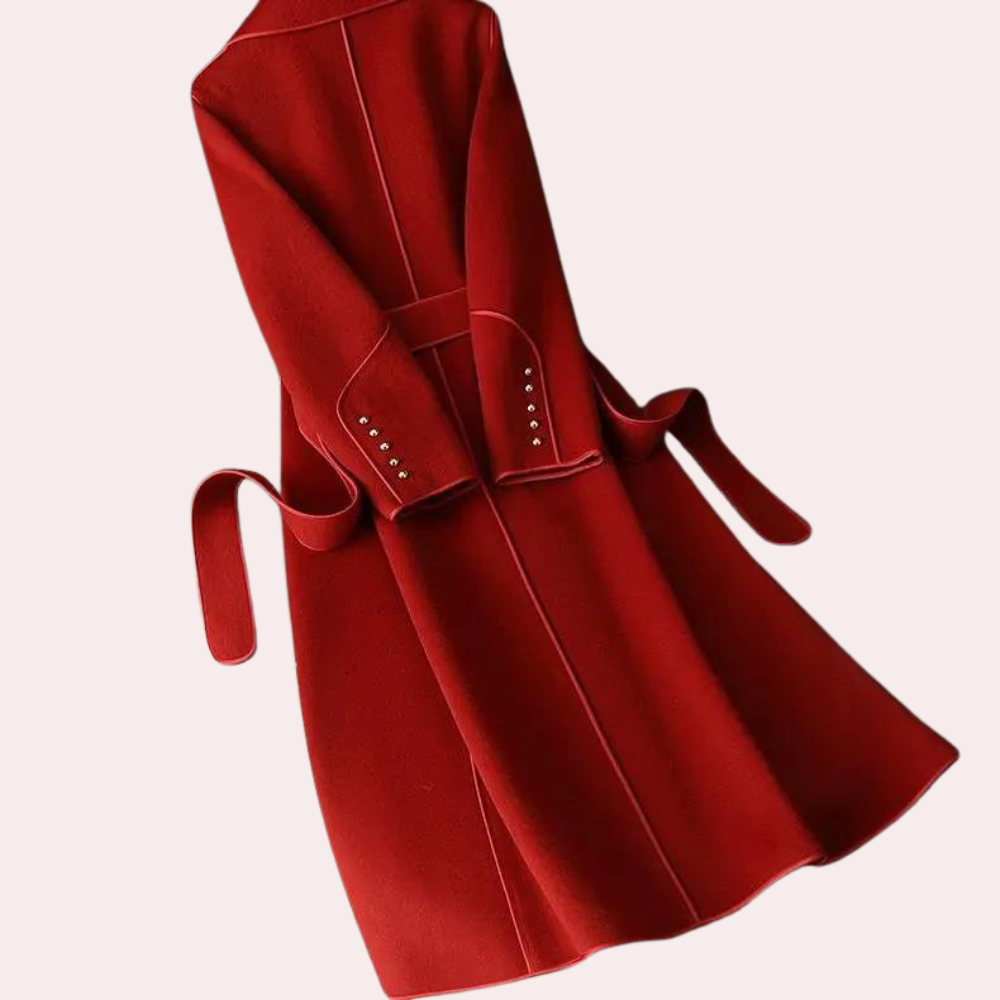 Eleganter Wollmantel für Damen im Frühling – Langer Mantel mit Gürtel