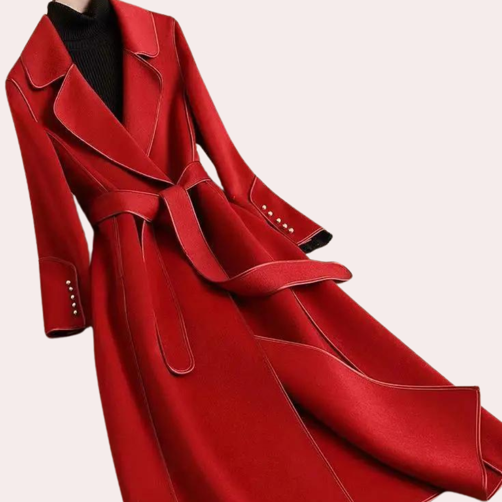 Eleganter Wollmantel für Damen im Frühling – Langer Mantel mit Gürtel