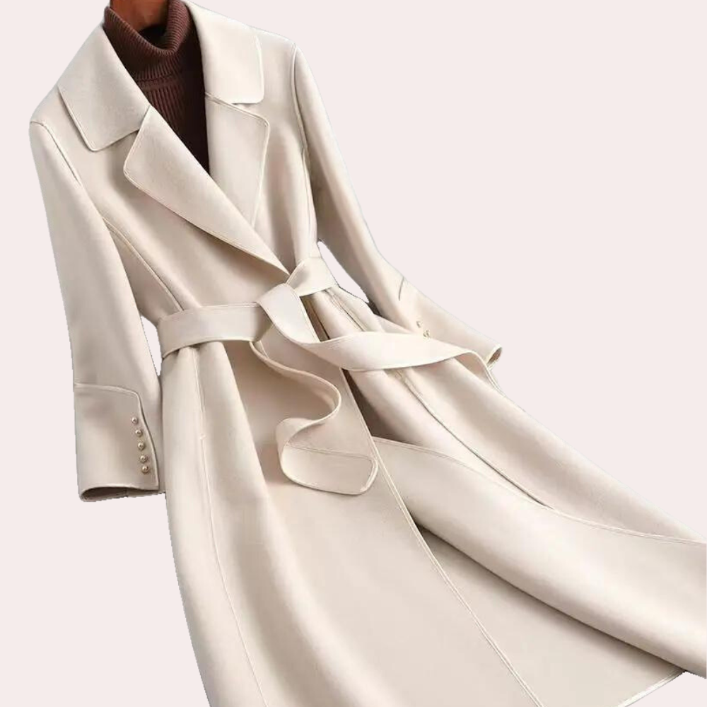 Eleganter Wollmantel für Damen im Frühling – Langer Mantel mit Gürtel