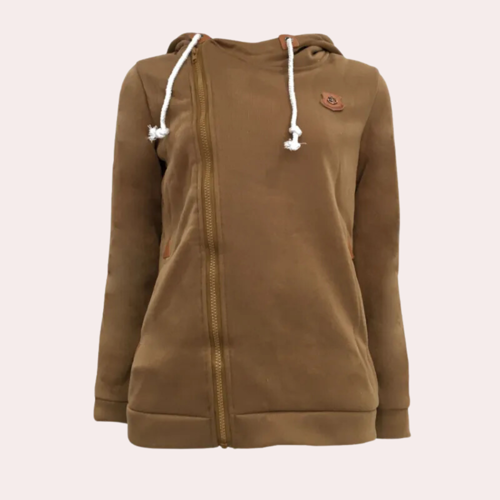Kanny - Stylischer Damenpullover mit Reißverschluss und bequemer Kapuze