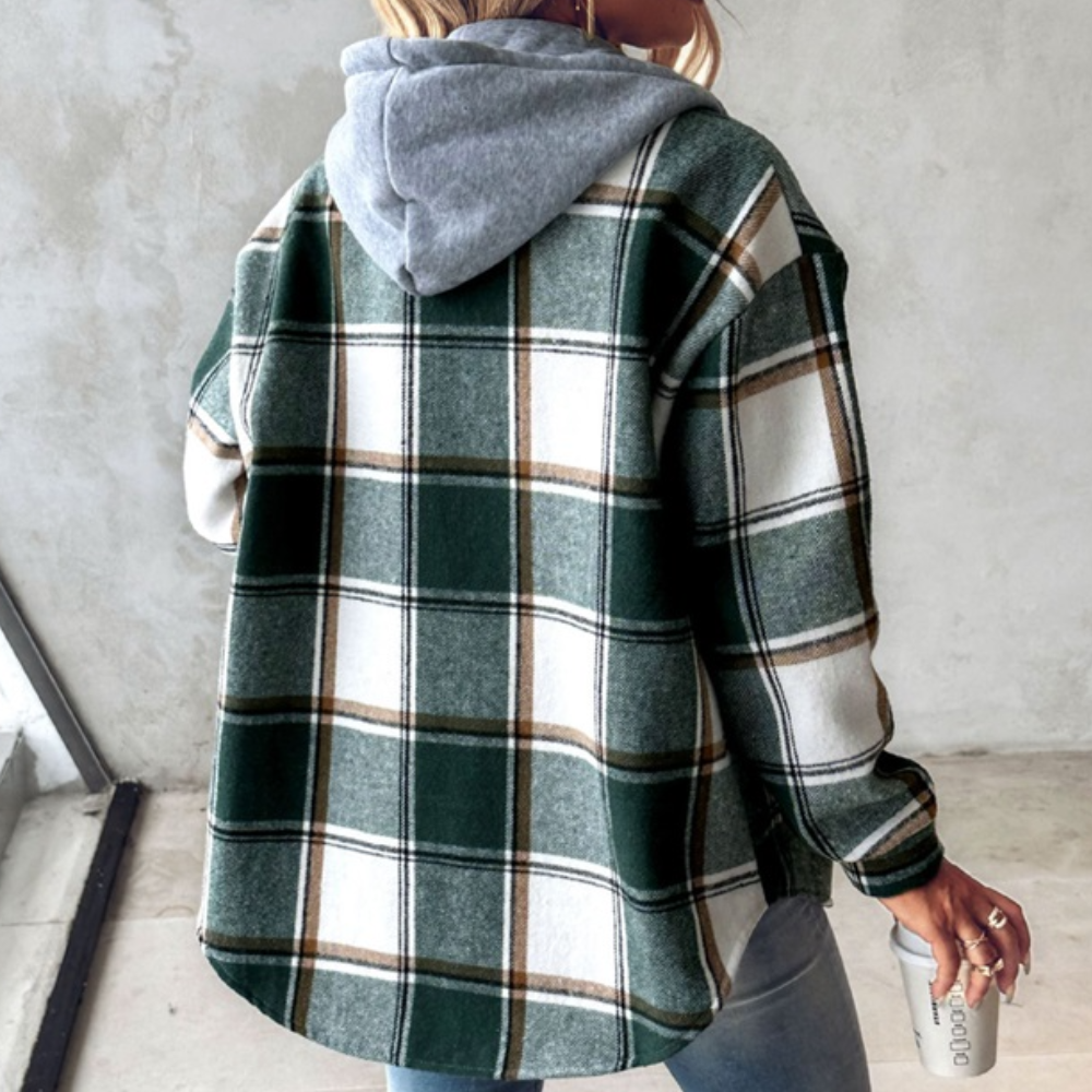 Leichte karierte Damenjacke aus Baumwolle mit Kapuze für den Frühling – Casual Übergangsstyle