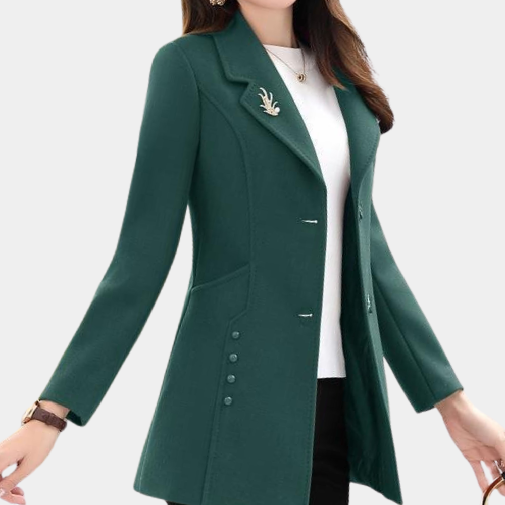 Eleganter Übergangs-Wollmantel für Damen im klassischen, stilvollen Schnitt für den Frühling