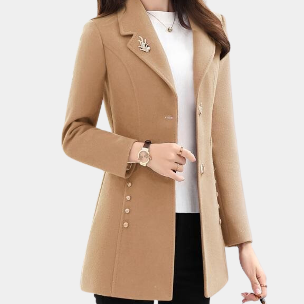 Eleganter Übergangs-Wollmantel für Damen im klassischen, stilvollen Schnitt für den Frühling