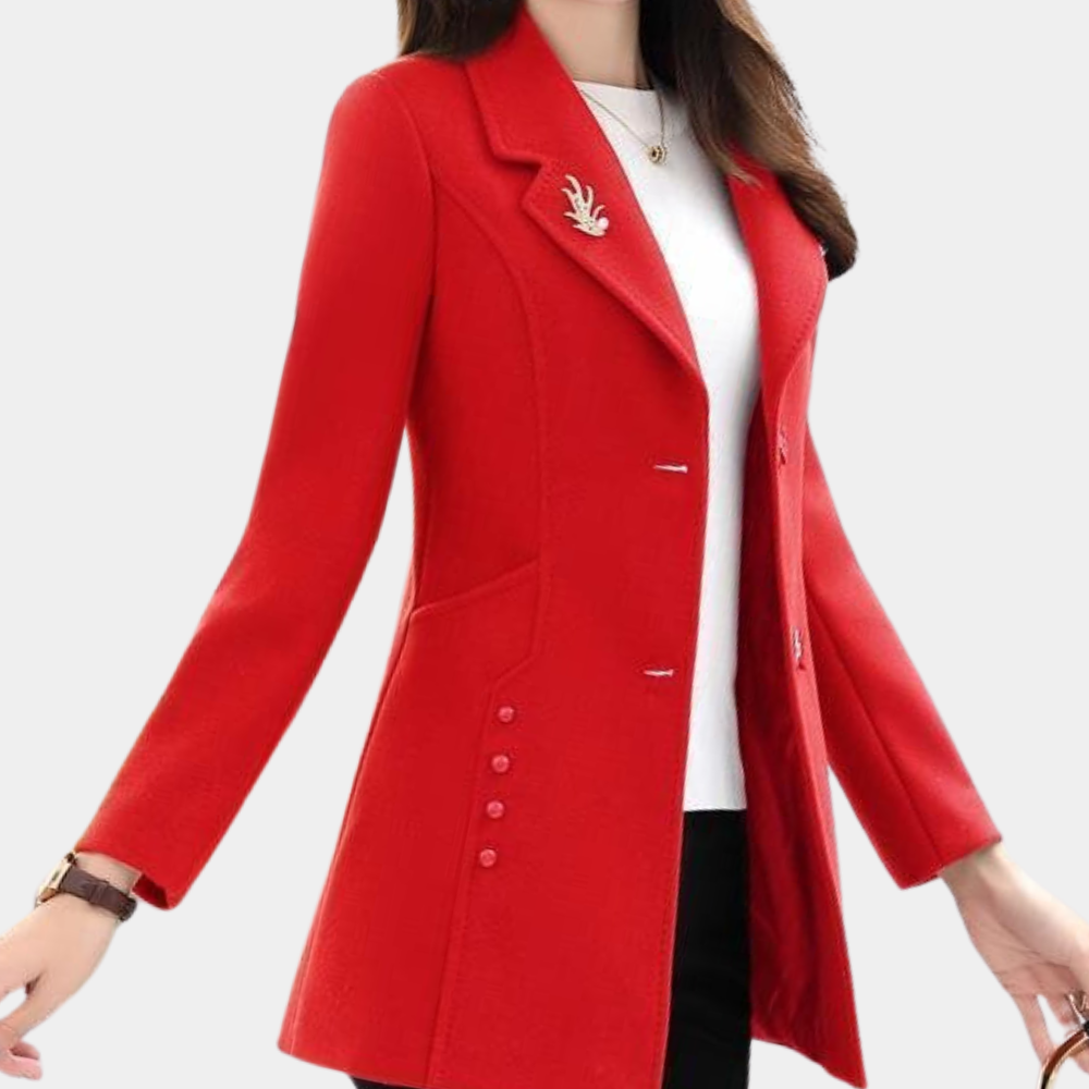 Eleganter Übergangs-Wollmantel für Damen im klassischen, stilvollen Schnitt für den Frühling