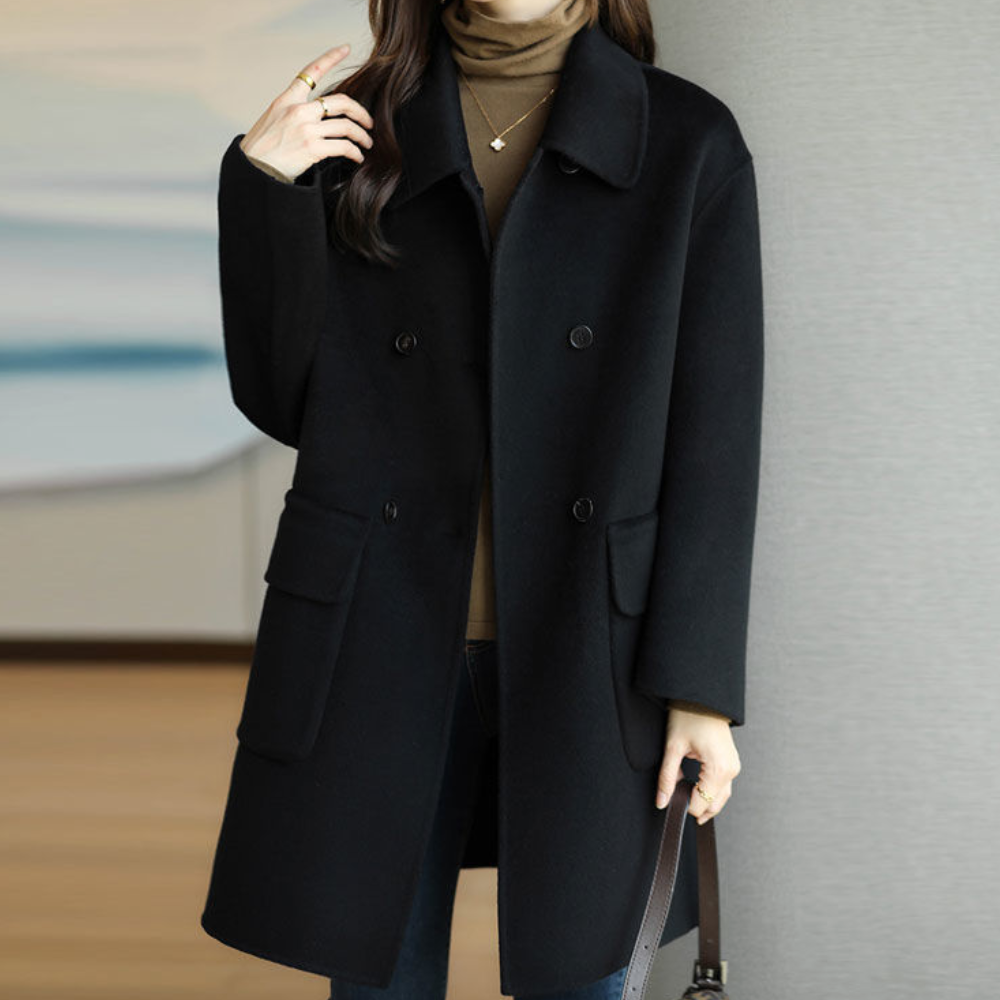 Stilvoller klassischer Midi-Wollmantel für Damen – Elegante Übergangsjacke für den Frühling