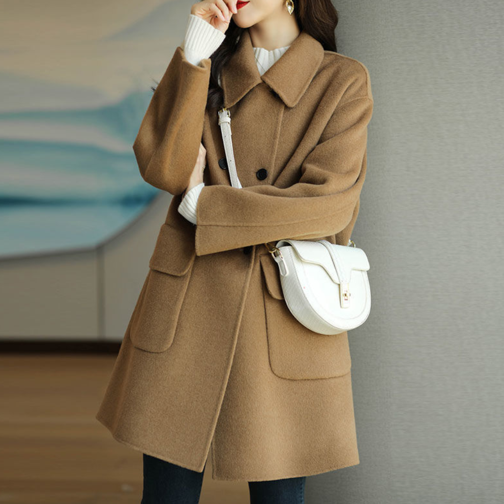 Stilvoller klassischer Midi-Wollmantel für Damen – Elegante Übergangsjacke für den Frühling