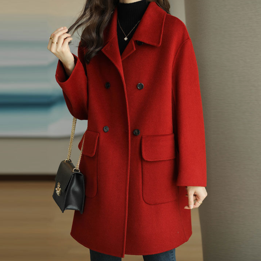 Stilvoller klassischer Midi-Wollmantel für Damen – Elegante Übergangsjacke für den Frühling