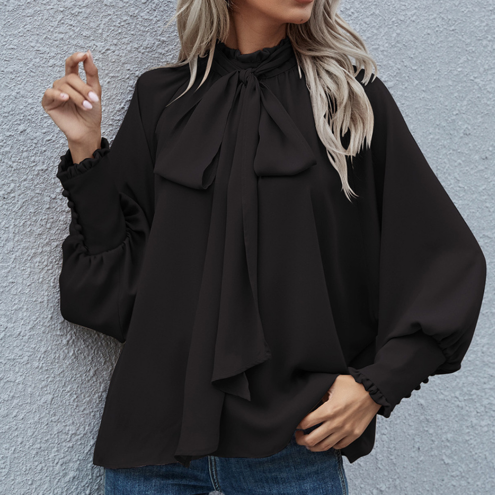 Stilvolle Chiffonbluse Isalie mit Schleife und Puffärmeln