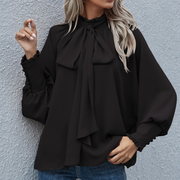 Stilvolle Chiffonbluse Isalie mit Schleife und Puffärmeln
