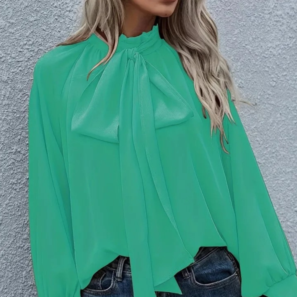 Stilvolle Chiffonbluse Isalie mit Schleife und Puffärmeln