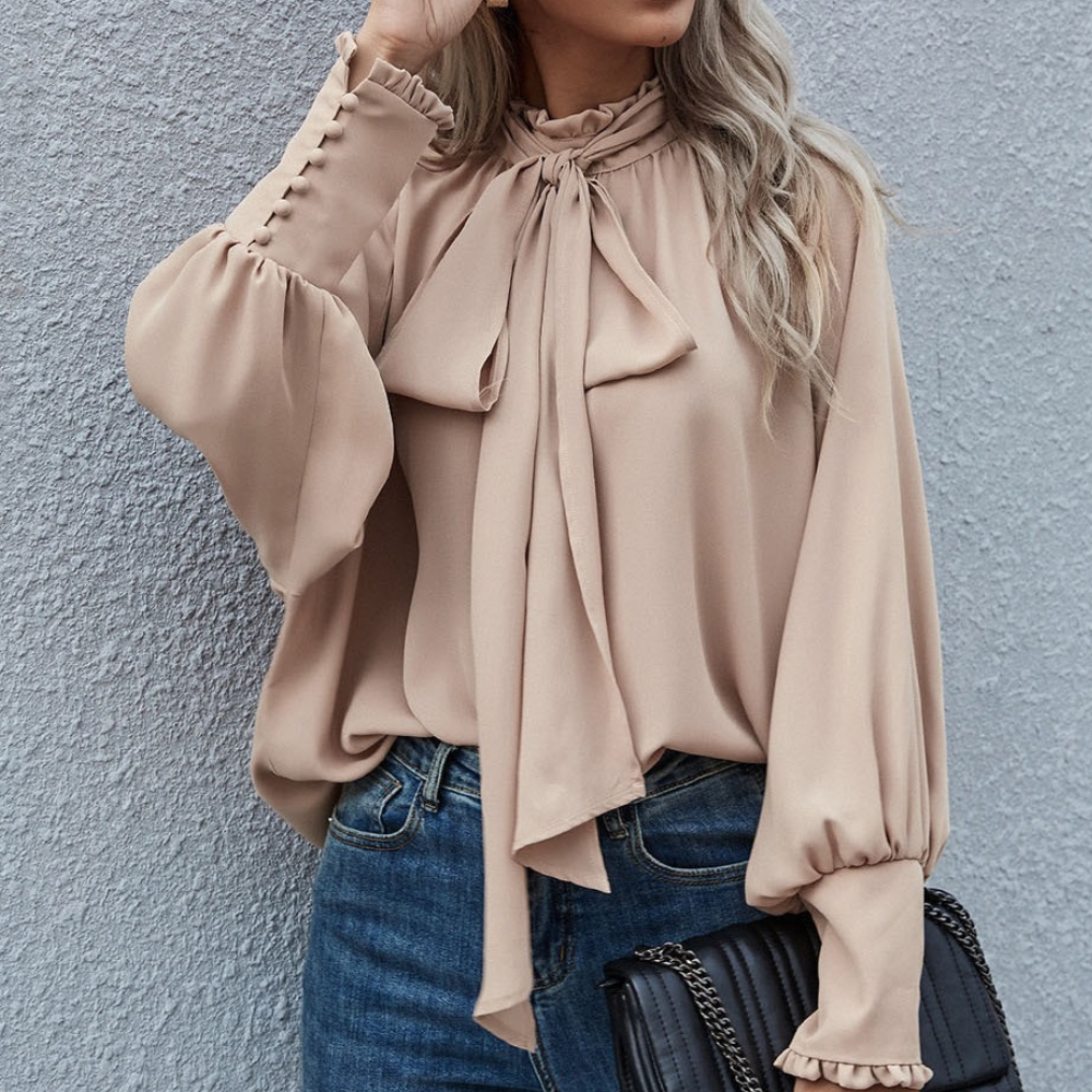 Stilvolle Chiffonbluse Isalie mit Schleife und Puffärmeln