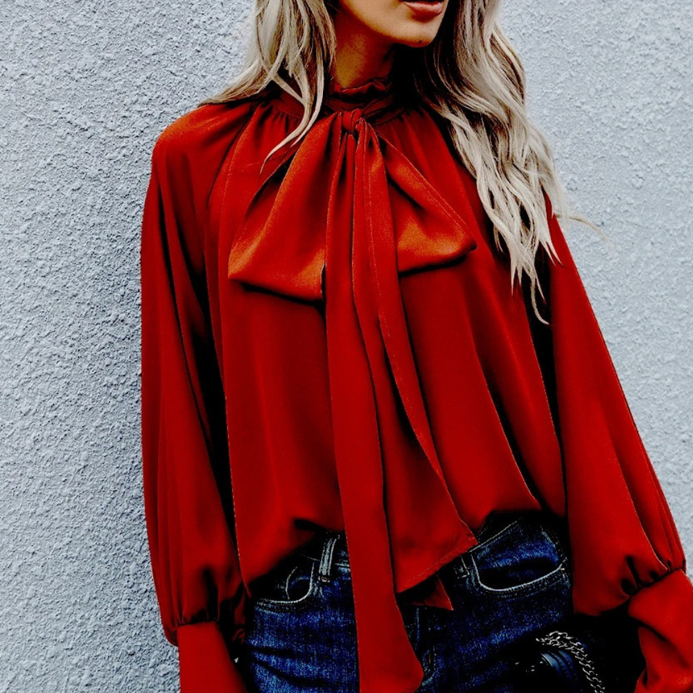 Stilvolle Chiffonbluse Isalie mit Schleife und Puffärmeln