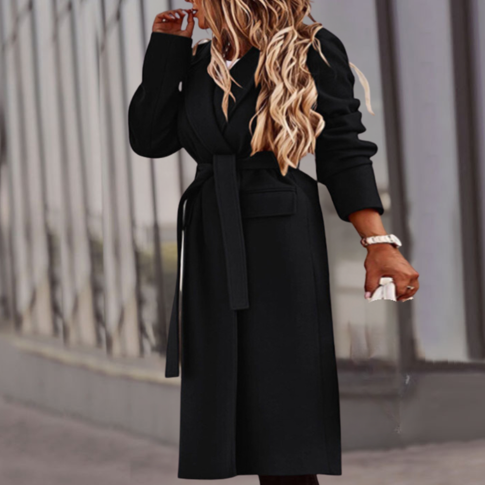 Eleganter, langer Wollmantel für Damen mit Gürtel – Ideal für den Frühling