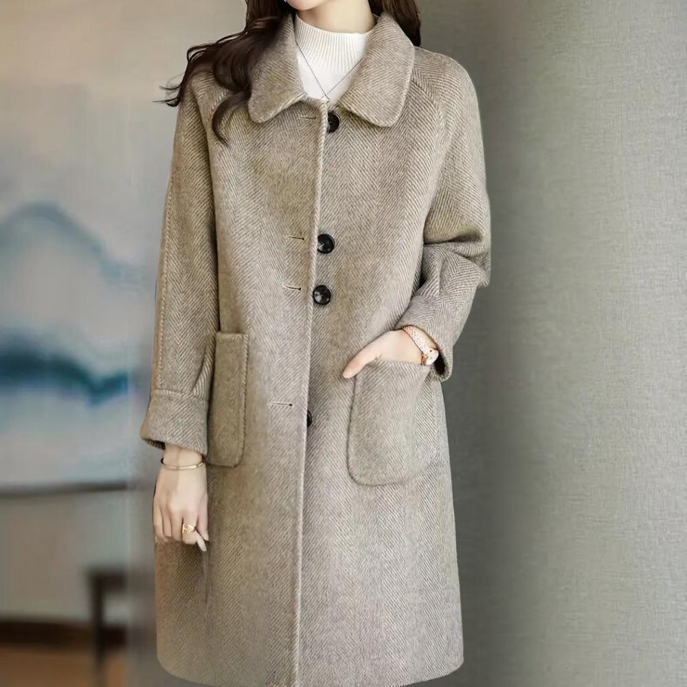Eleganter langer Wollmantel für Damen – ideal für den Frühling im Übergangsstil