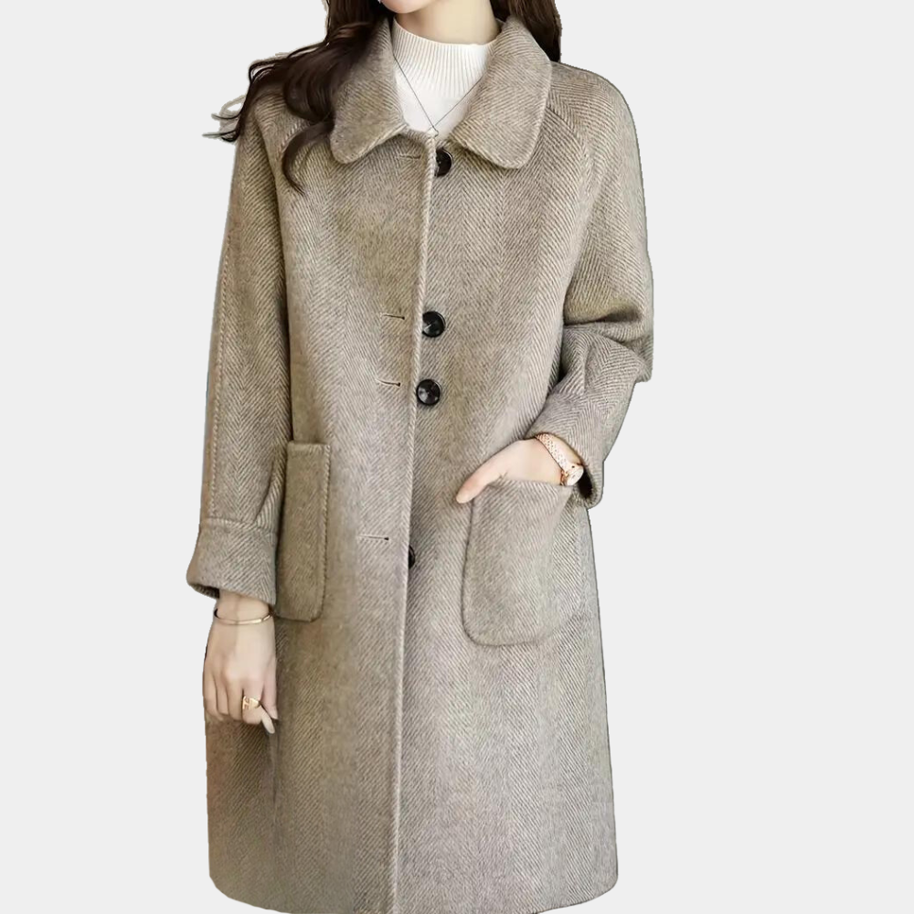 Eleganter langer Wollmantel für Damen – ideal für den Frühling im Übergangsstil