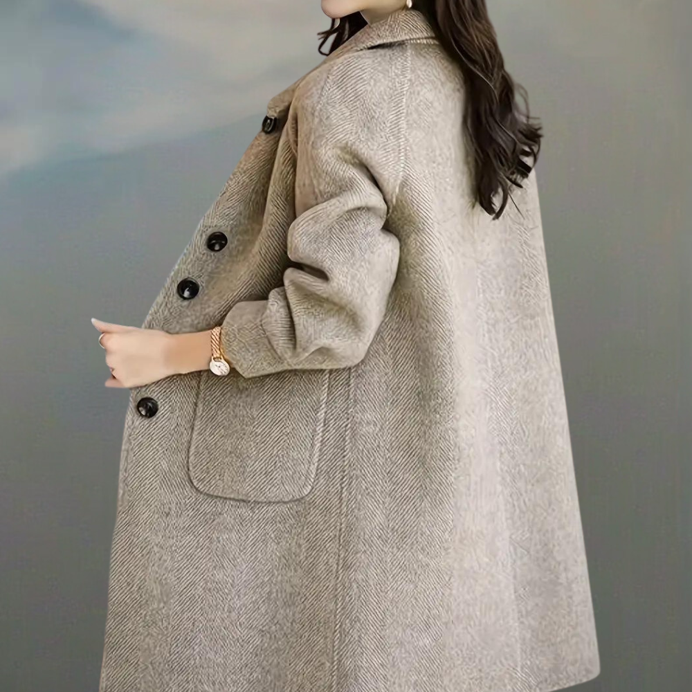Eleganter langer Wollmantel für Damen – ideal für den Frühling im Übergangsstil