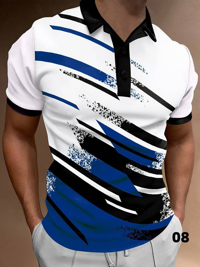 Męska polo z nowoczesnym abstrakcyjnym nadrukiem, krótkimi rękawami, guzikiem i luźnym krojem
