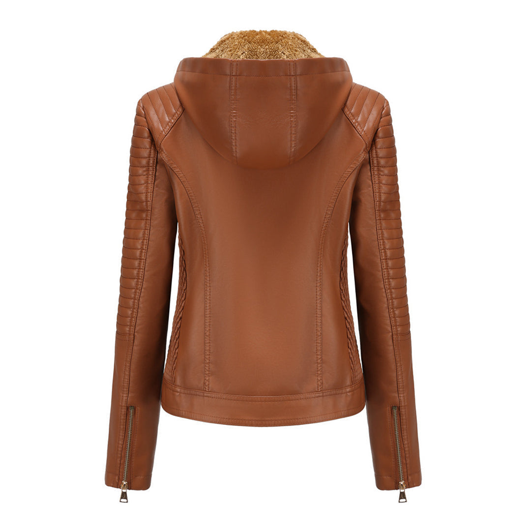 Frühlings Damen Lederjacke mit Kapuze – Figurbetonte, leichte Freizeitjacke