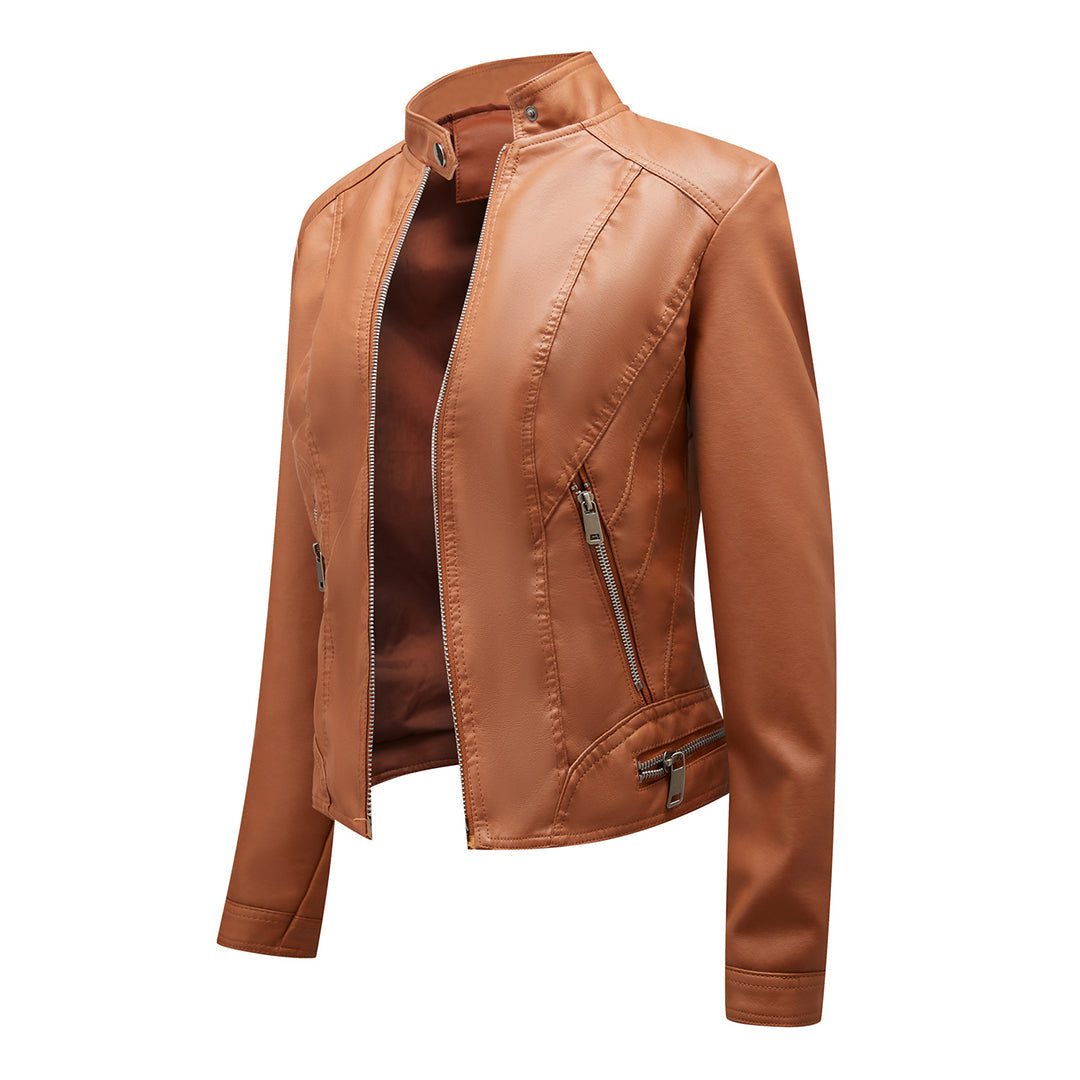 Leichte, elegante Damen Leder Bikerjacke Ramoneska für Frühling und Herbst