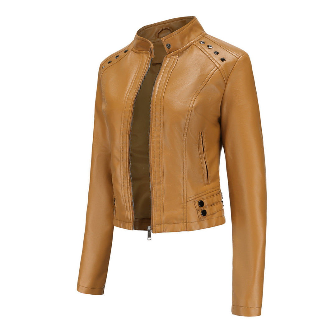 Elegante taillierte Damen Lederjacke für den Frühling – lässiger Biker-Stil
