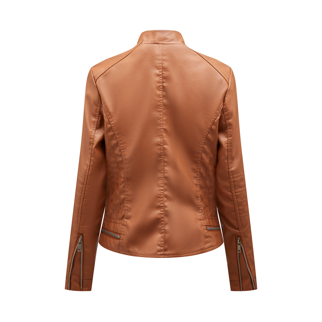 Leichte, elegante Damen Leder Bikerjacke Ramoneska für Frühling und Herbst