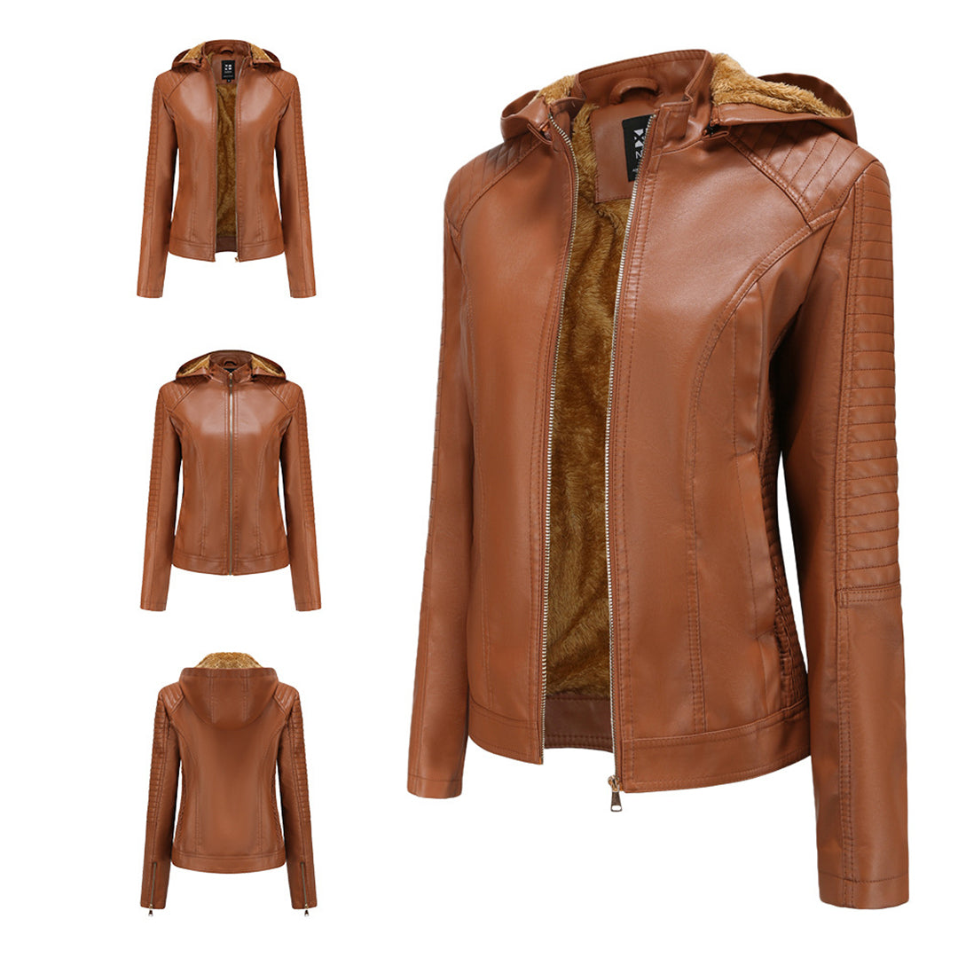 Frühlings Damen Lederjacke mit Kapuze – Figurbetonte, leichte Freizeitjacke