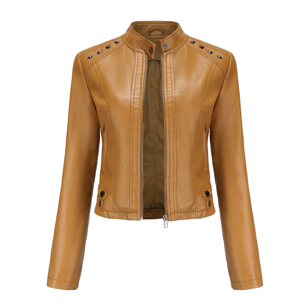 Elegante taillierte Damen Lederjacke für den Frühling – lässiger Biker-Stil