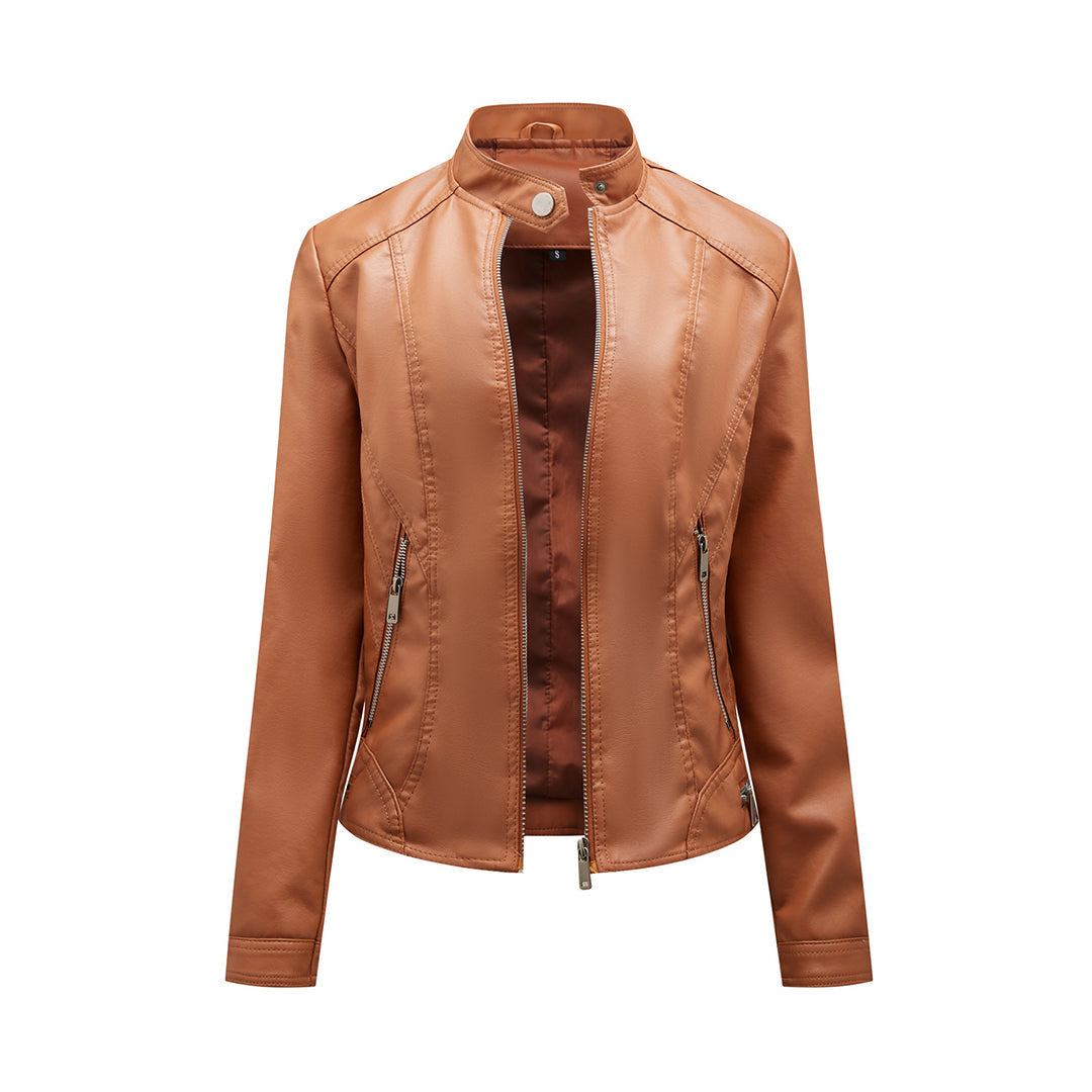 Leichte, elegante Damen Leder Bikerjacke Ramoneska für Frühling und Herbst