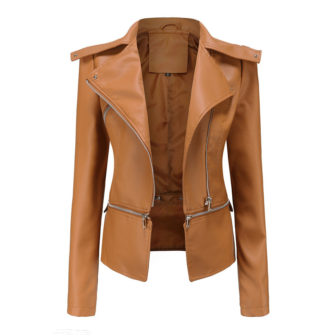 Elegante Damen Leder Bikerjacke – Leichte, stylische Kurzjacke für den Frühling