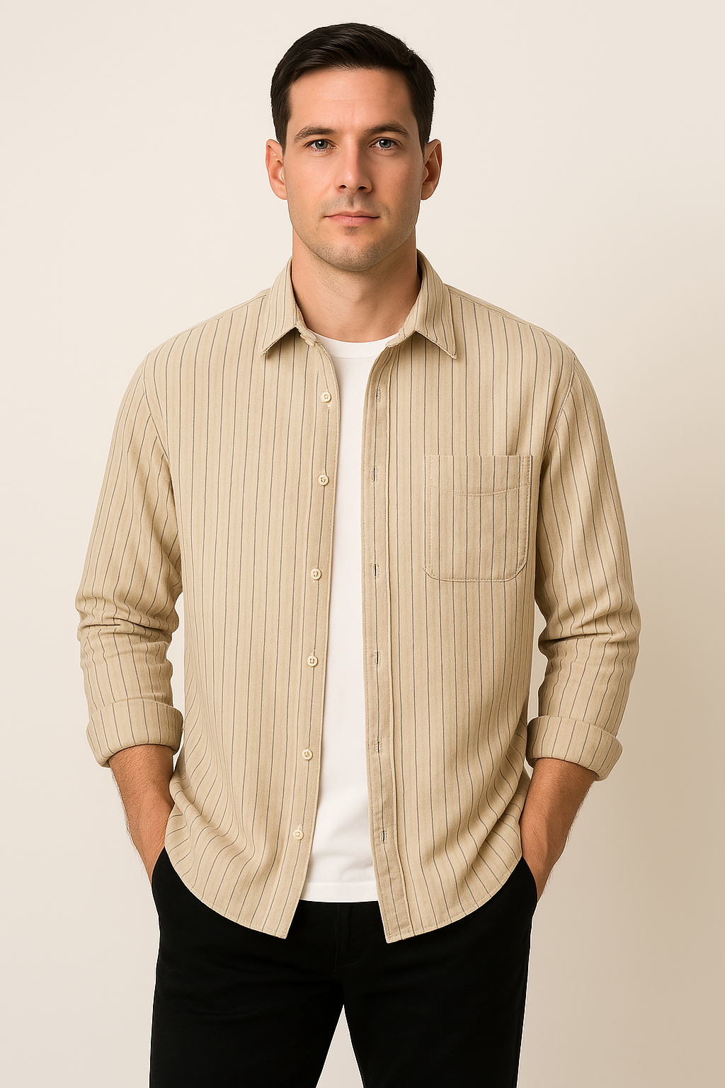 Camisa de manga larga para hombre - Corte holgado - Transpirable - Estampado a rayas para un look casual y cómodo