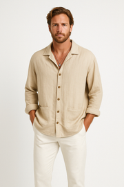 Men's Casual Long Sleeve T-Shirt - Cotton and Linen Blend for a Relaxed Fit
