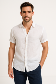 Camisa Casual de Hombre - Corte Relajado - Manga Corta - Cuello con Botón
