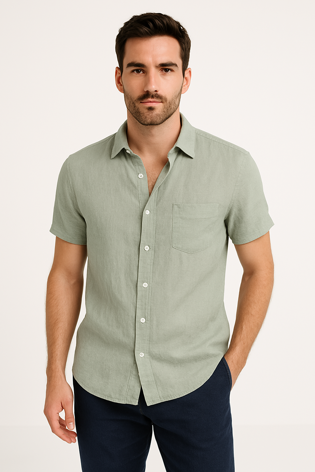 Camisa Casual de Hombre - Corte Relaxed - Manga Corta - Cuello con Botón