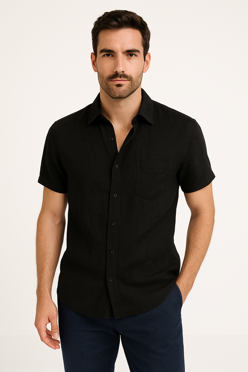 Men's Short Sleeve Casual Shirt - Relaxed Fit with Button-Down Collar