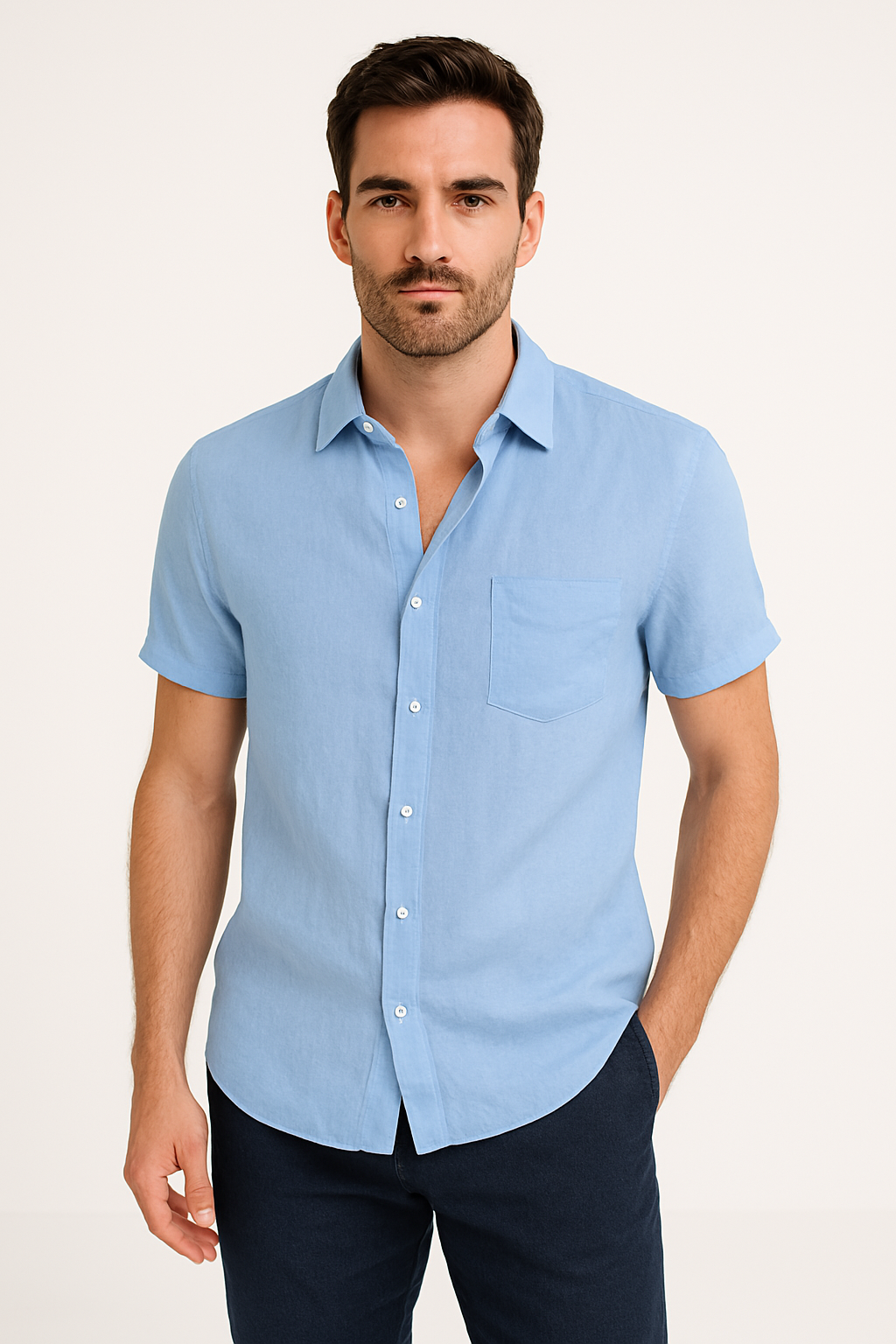 Men's Short Sleeve Casual Shirt - Relaxed Fit with Button-Down Collar