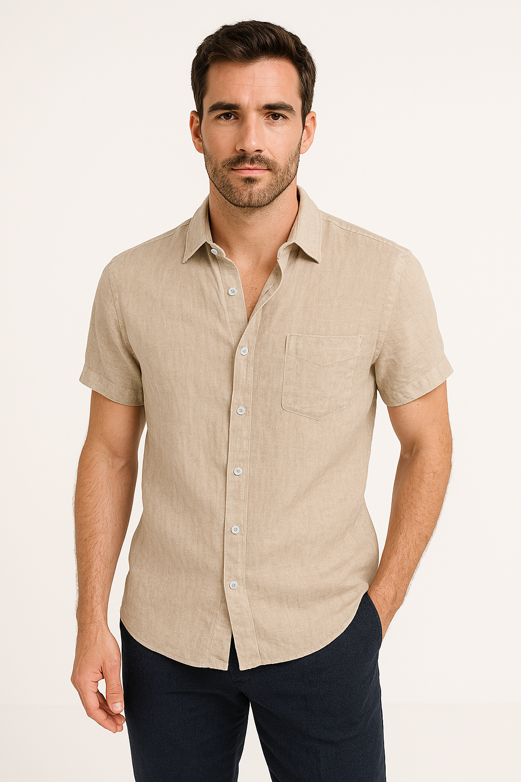 Camisa Casual de Hombre - Corte Relaxed - Manga Corta - Cuello con Botón
