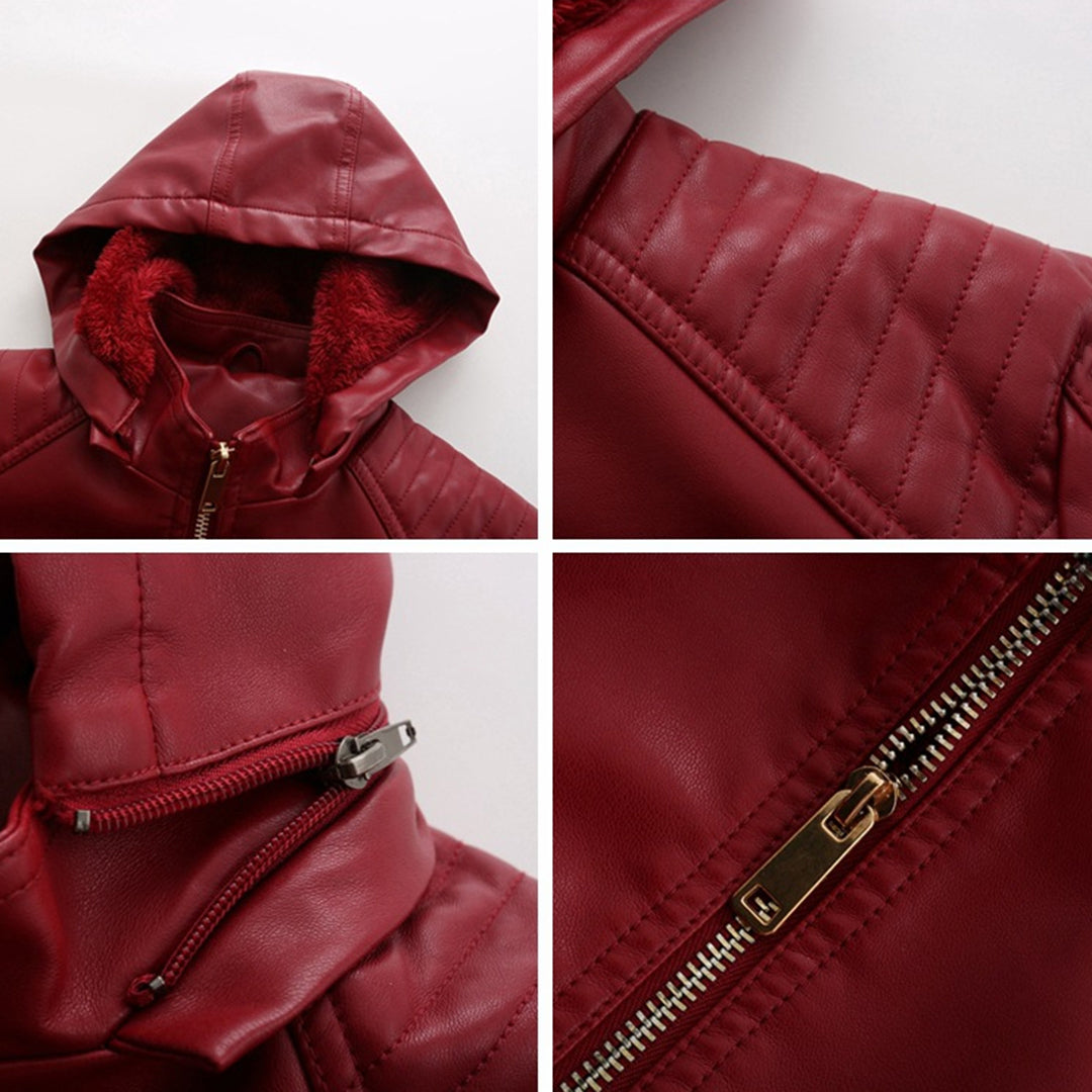 Frühlings Damen Lederjacke mit Kapuze – Figurbetonte, leichte Freizeitjacke