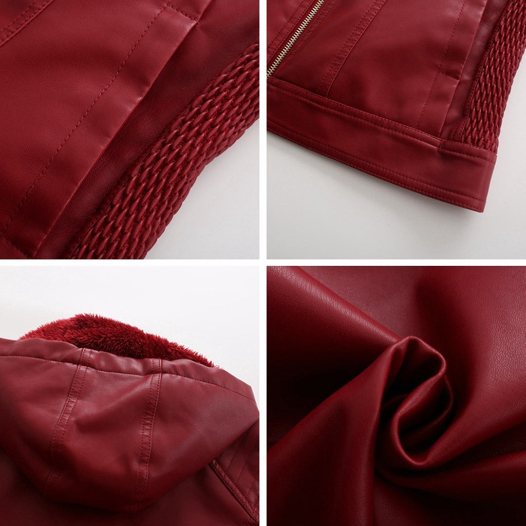 Frühlings Damen Lederjacke mit Kapuze – Figurbetonte, leichte Freizeitjacke