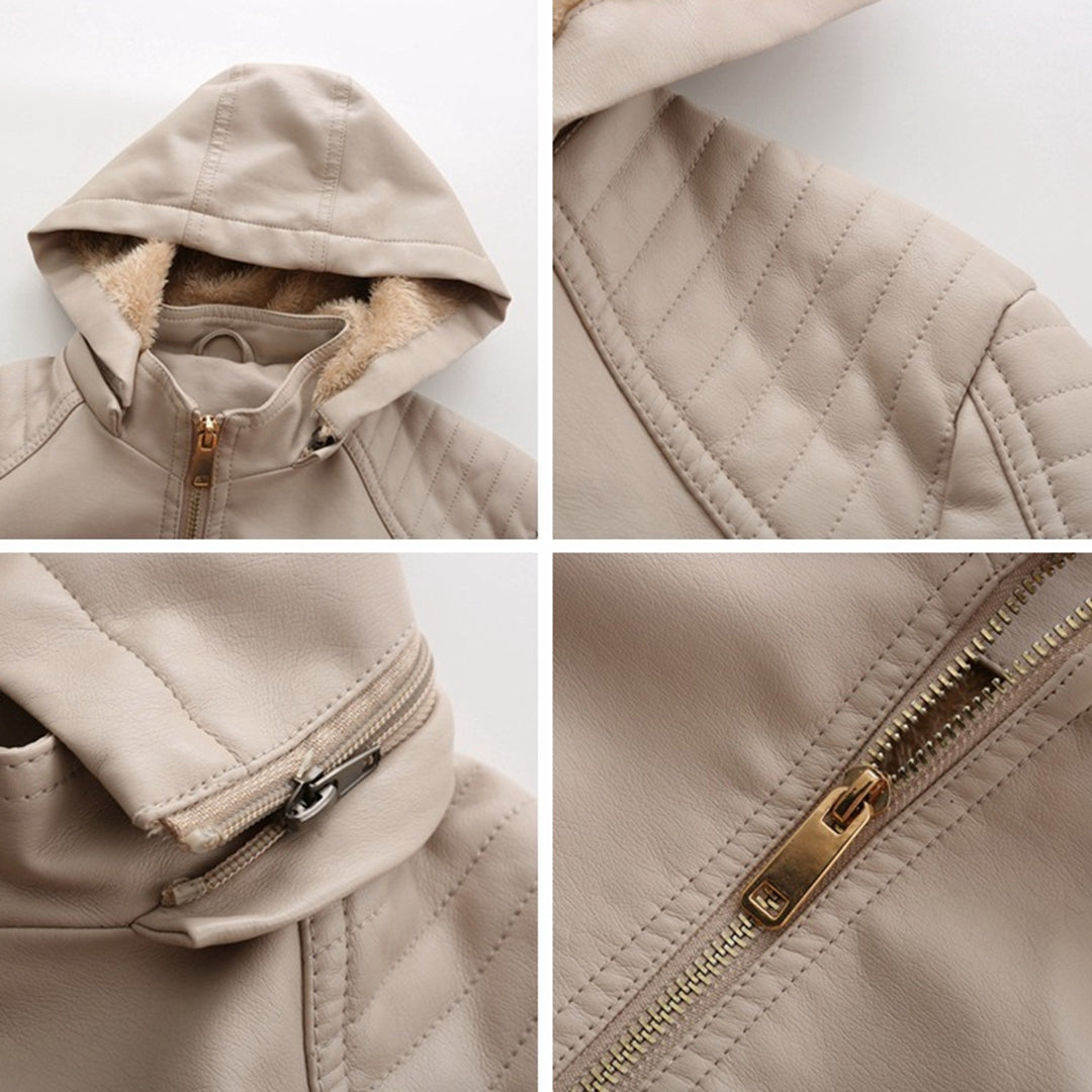 Frühlings Damen Lederjacke mit Kapuze – Figurbetonte, leichte Freizeitjacke