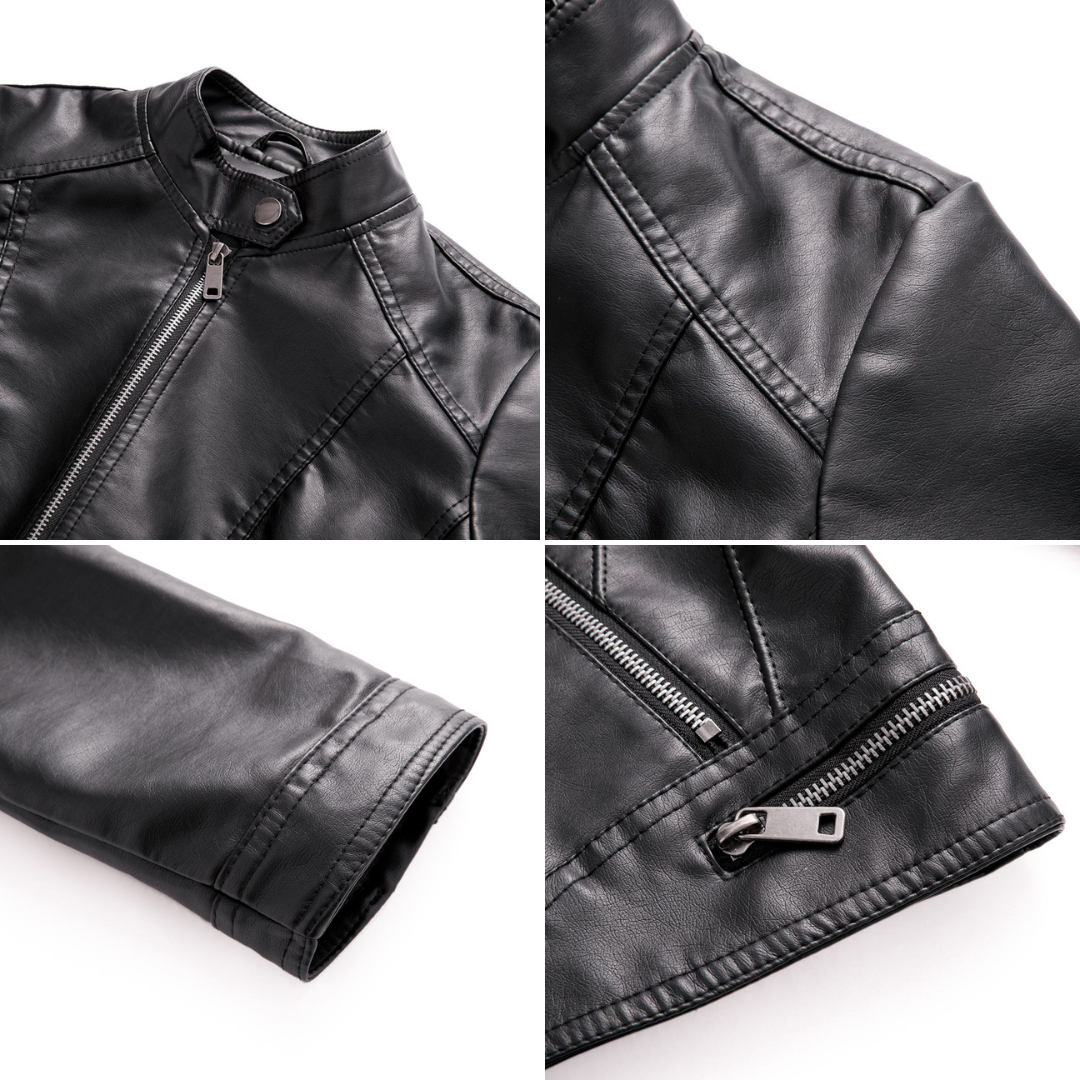 Leichte, elegante Damen Leder Bikerjacke Ramoneska für Frühling und Herbst