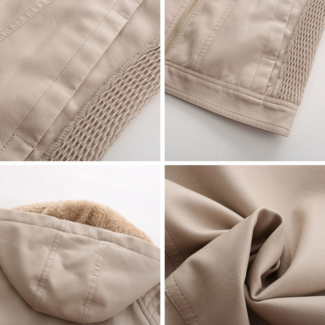 Frühlings Damen Lederjacke mit Kapuze – Figurbetonte, leichte Freizeitjacke