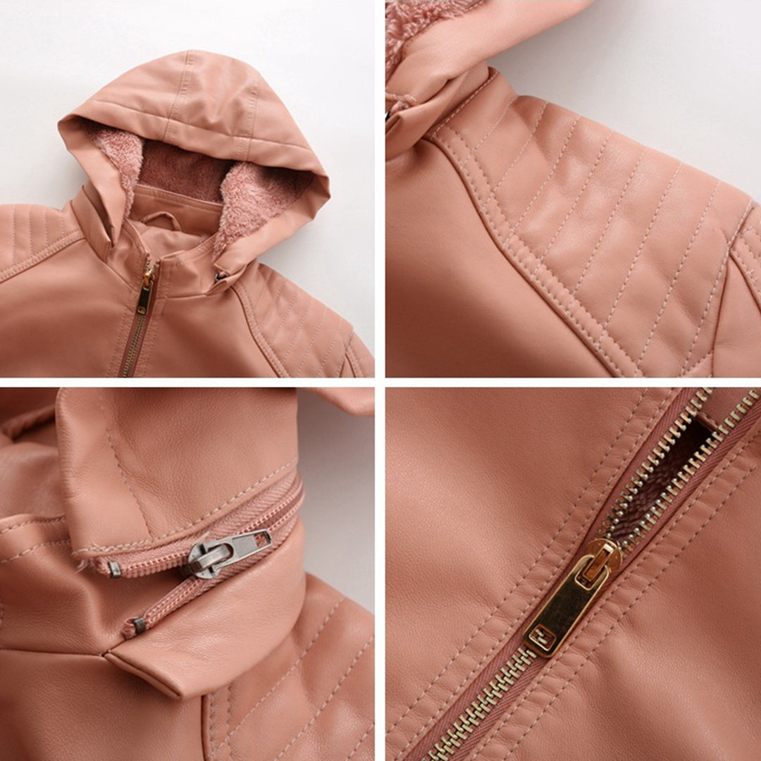 Frühlings Damen Lederjacke mit Kapuze – Figurbetonte, leichte Freizeitjacke