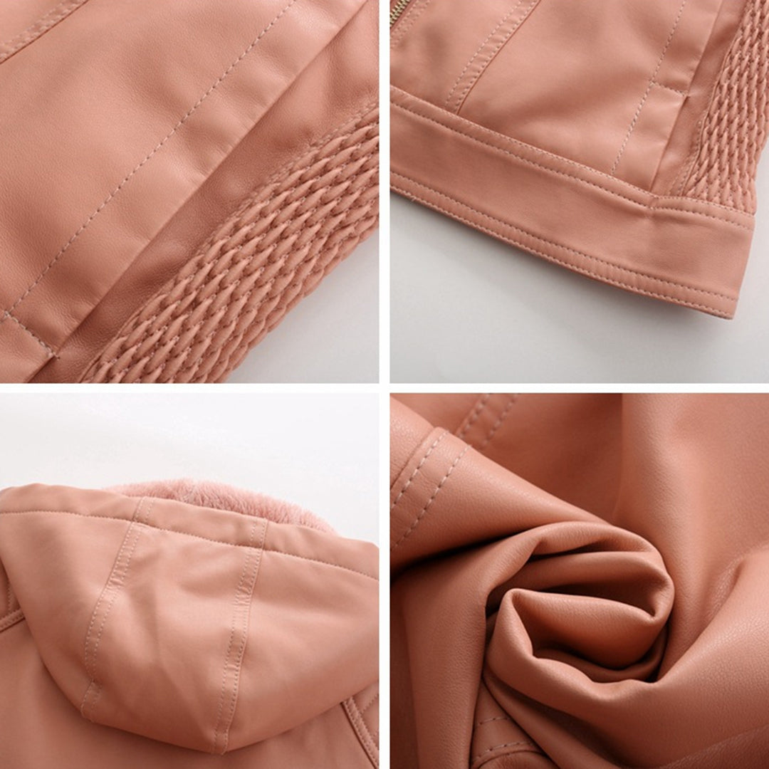 Frühlings Damen Lederjacke mit Kapuze – Figurbetonte, leichte Freizeitjacke