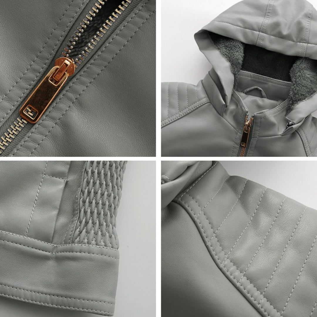 Frühlings Damen Lederjacke mit Kapuze – Figurbetonte, leichte Freizeitjacke